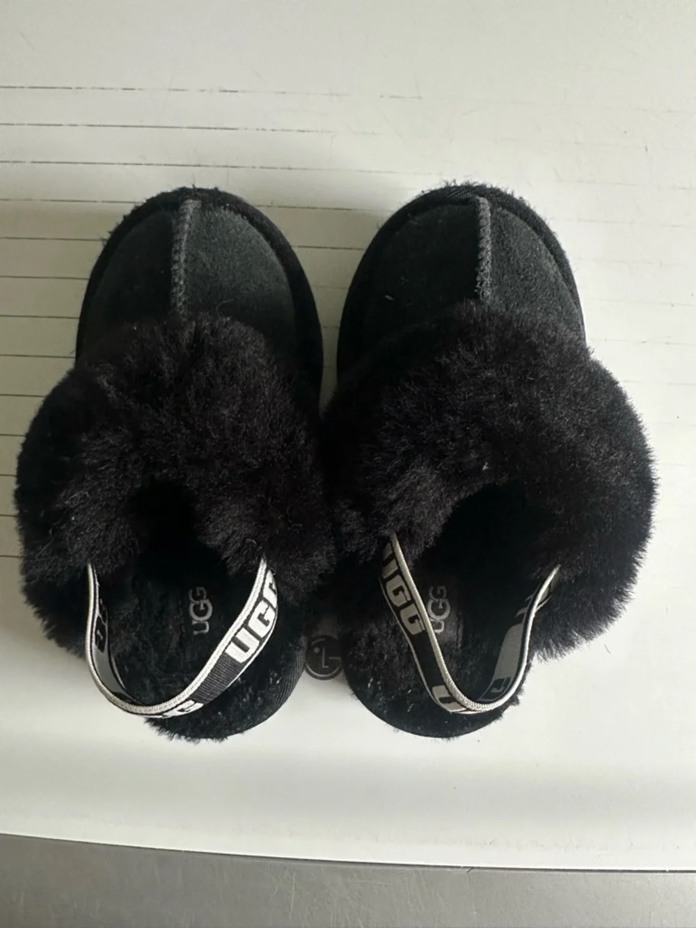 UGG Black Fuzzy Backstrap Slippers